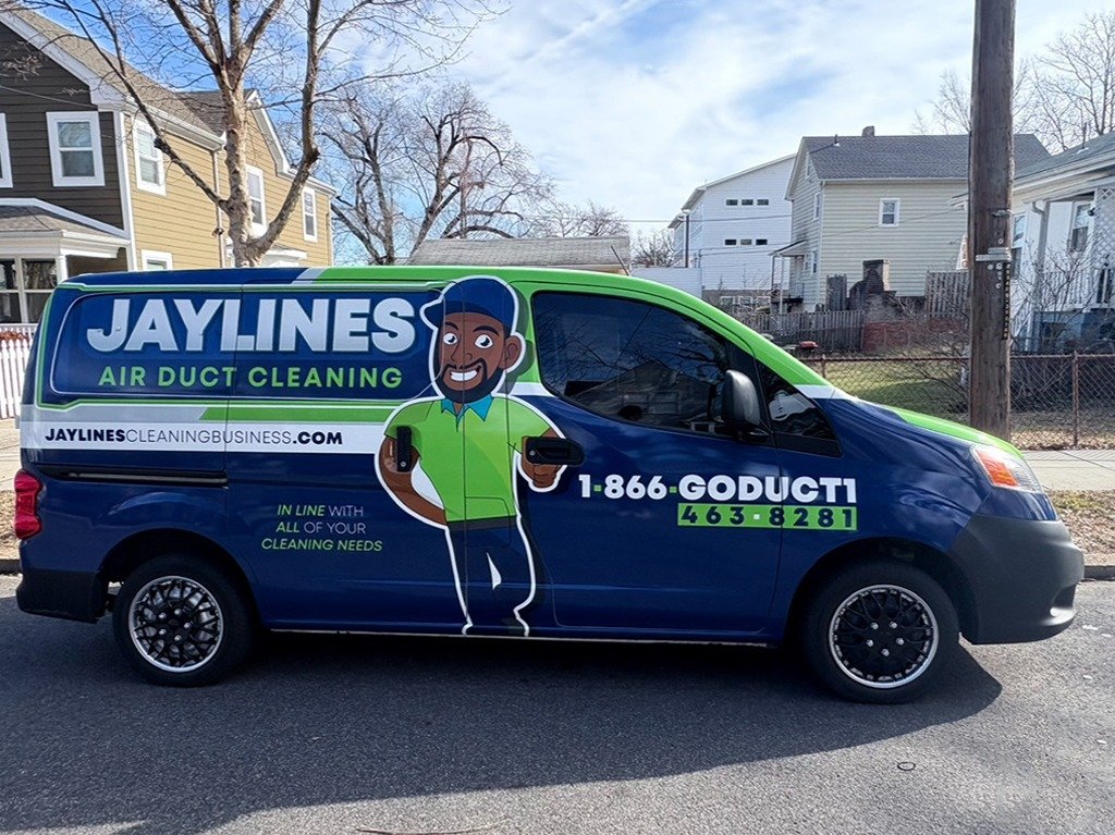Jaylines Air Duct Cleaning service van parked in residential neighborhood About us